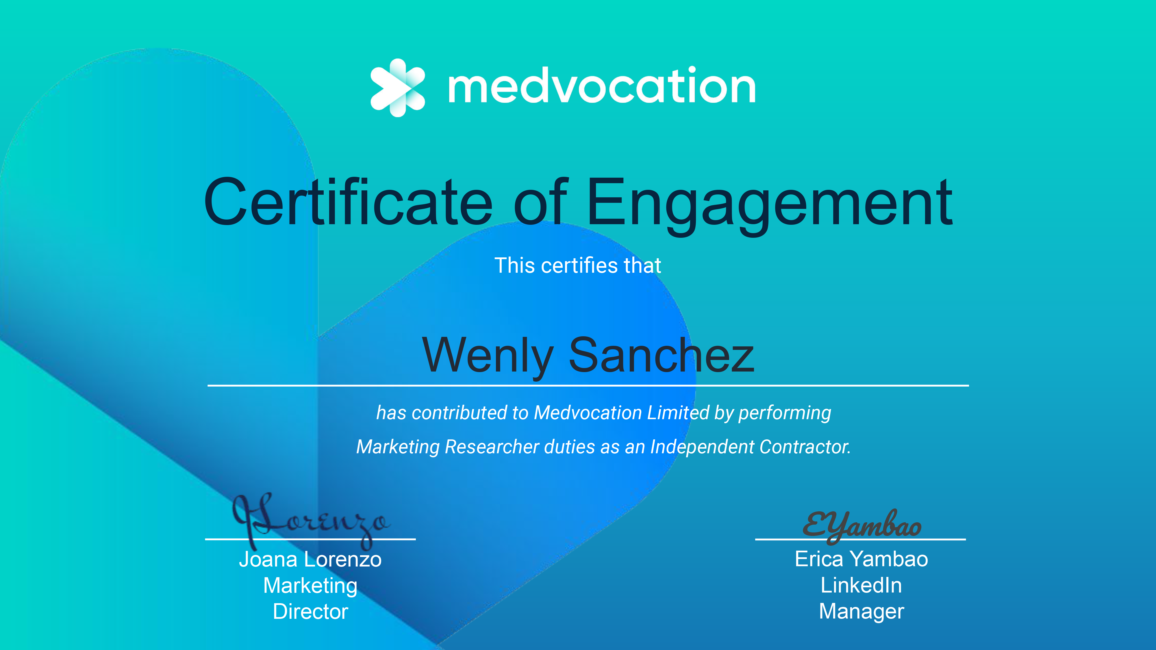 medvocation Certificate of Engagement