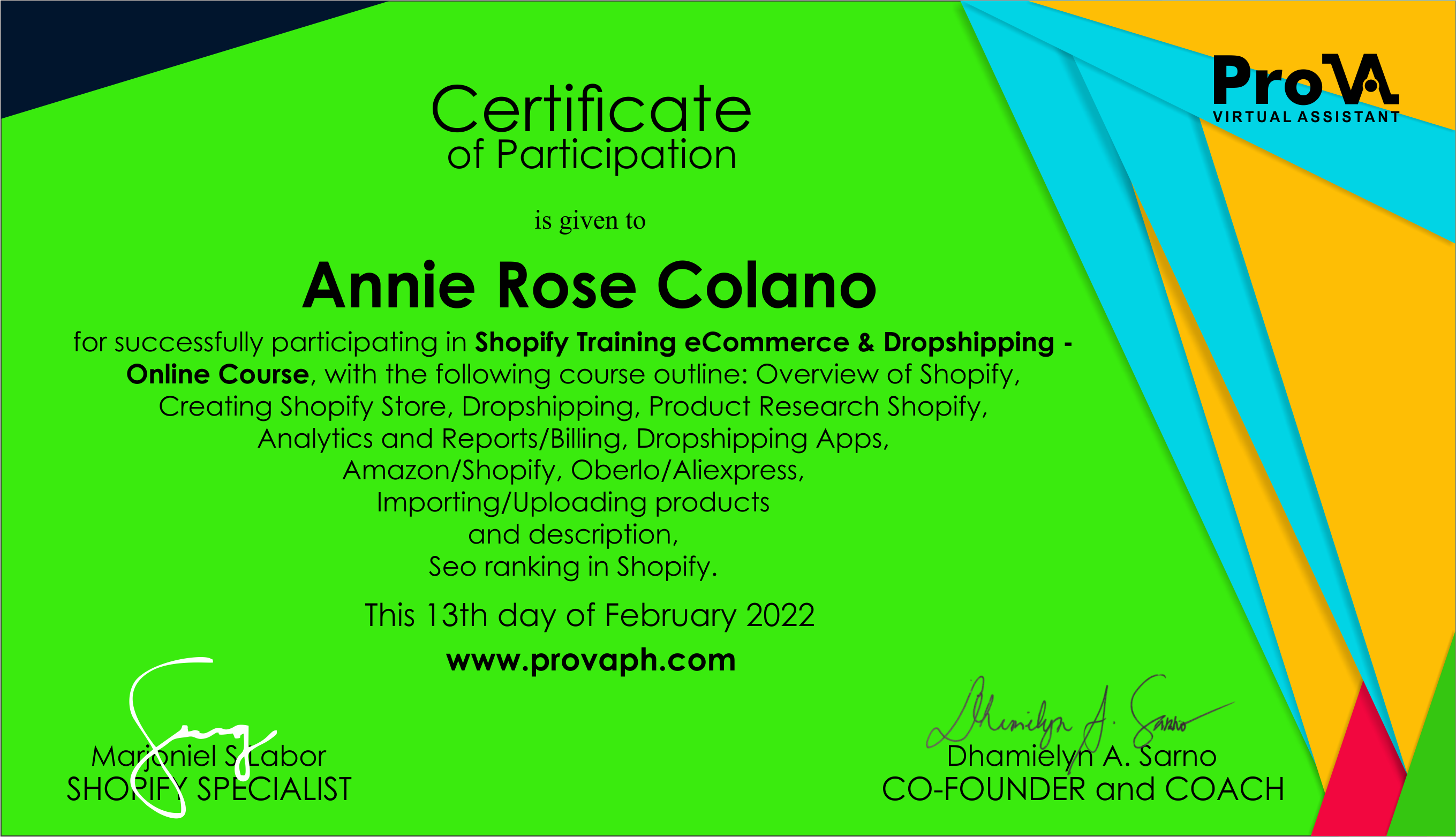 Dropshipping Shopify Training Certificate