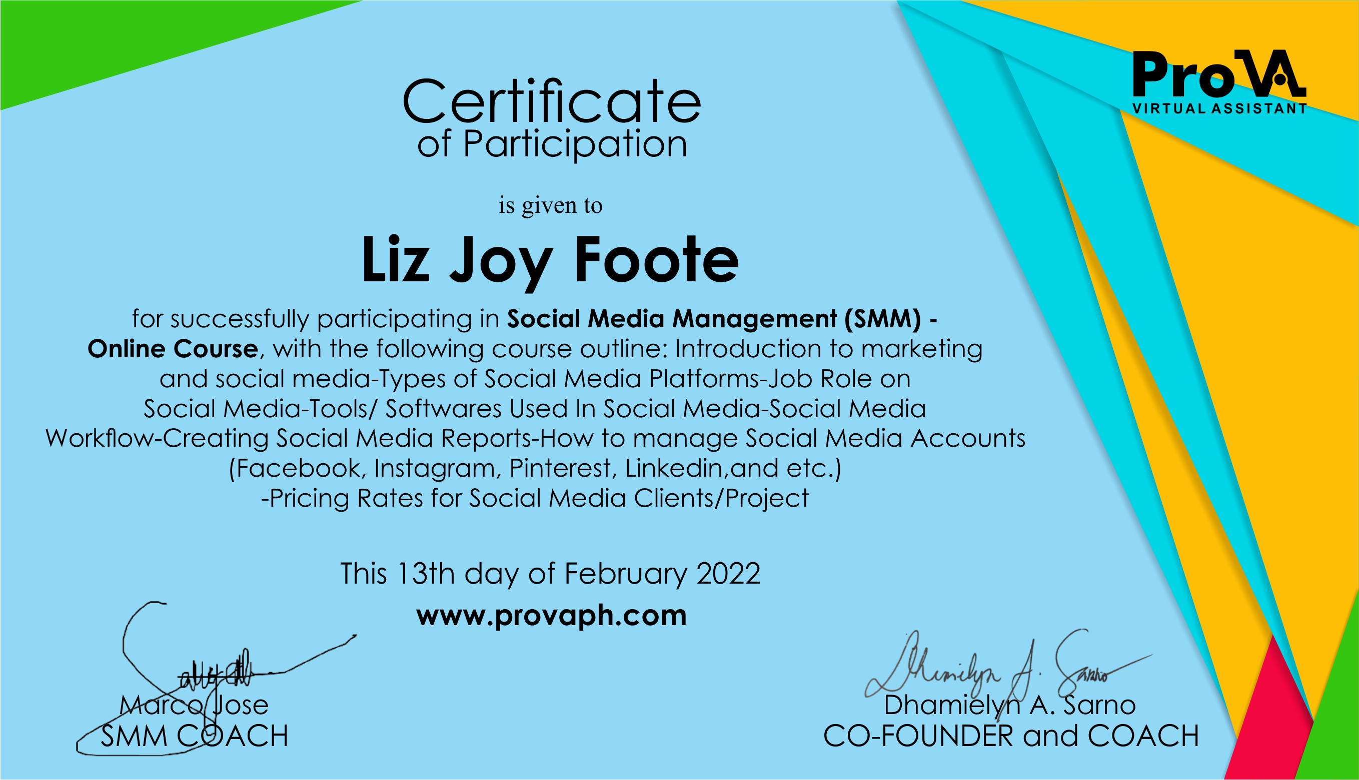 SMM Certificate
