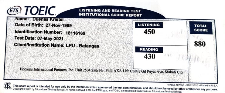 TOEIC Certification- Listening and Reading Test