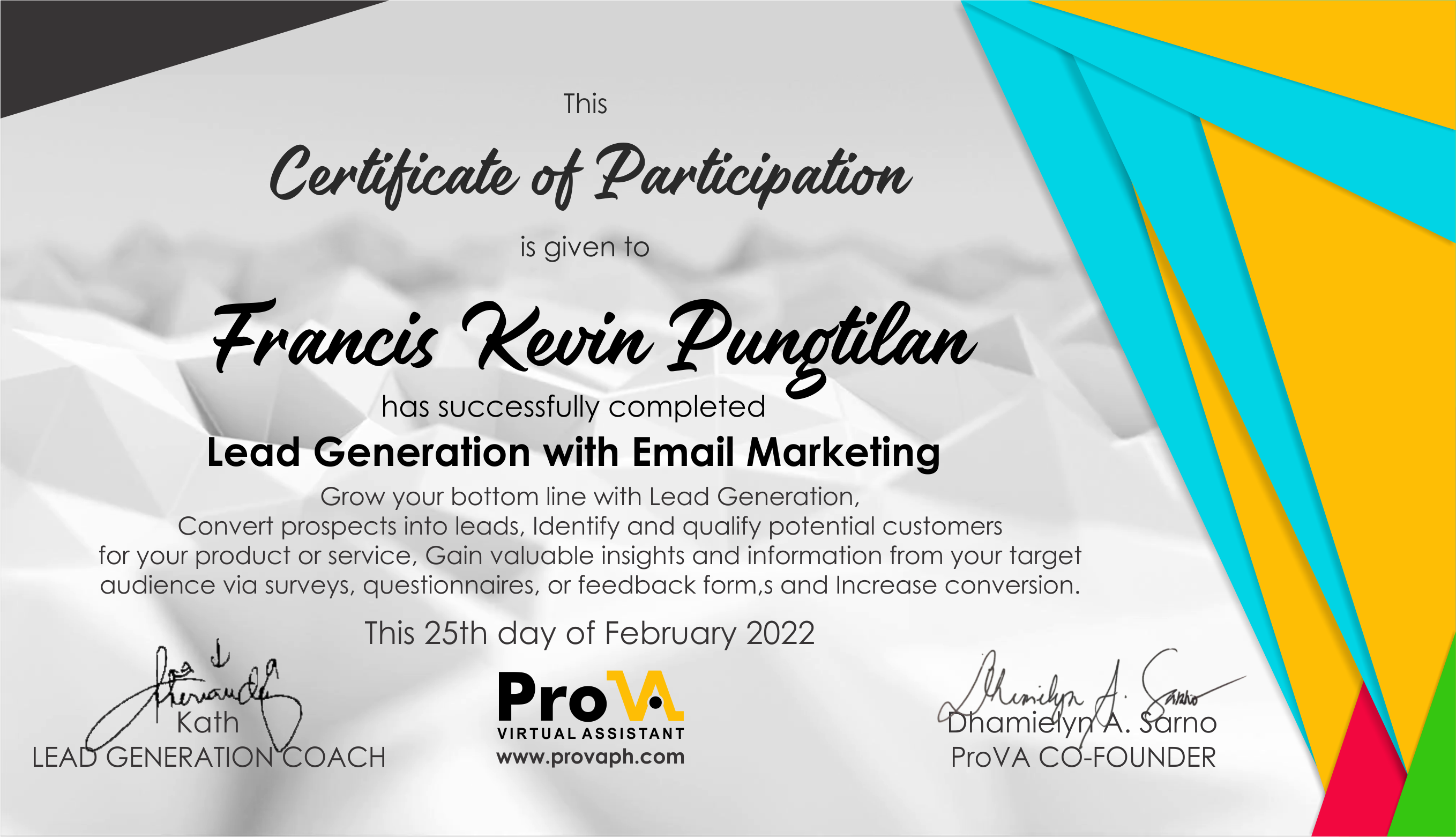 Lead Generation Certificate