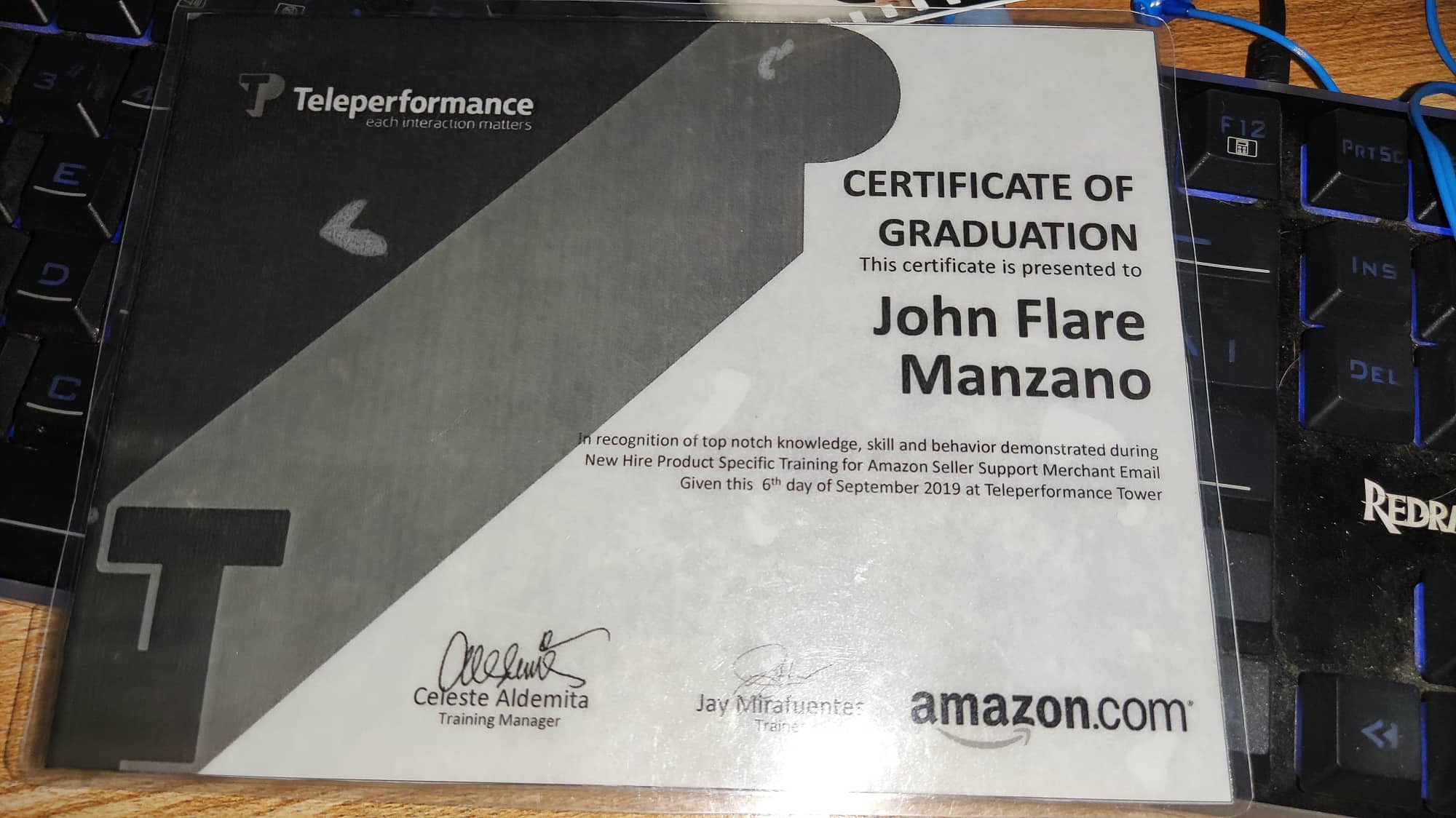 Graduation Certificate Amazon on 2019