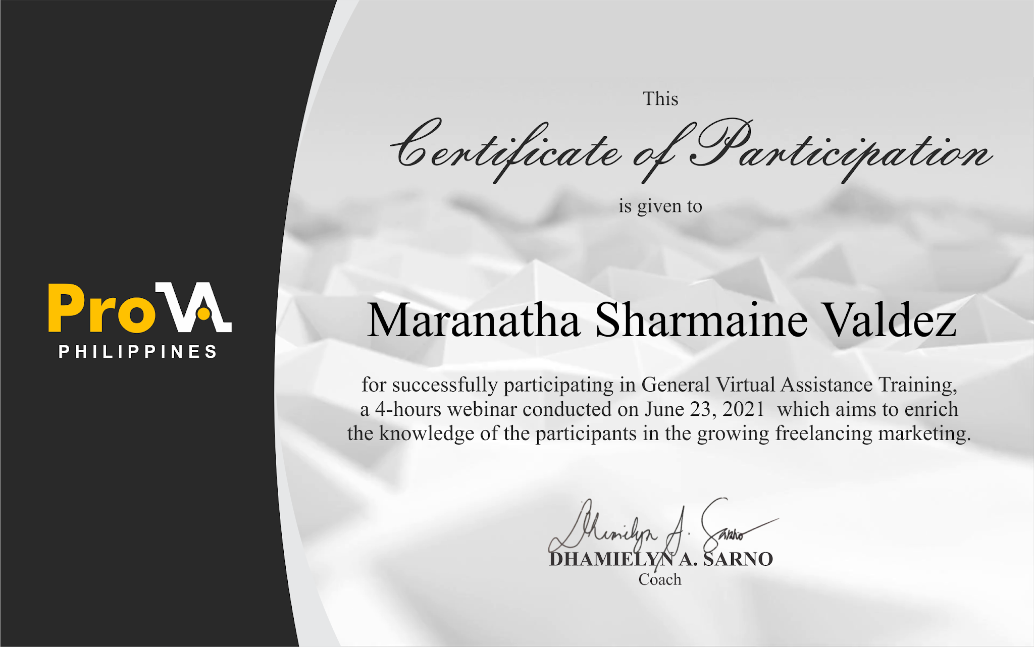 General Virtual Assistant Training - ProVAPH by Coach Dham
