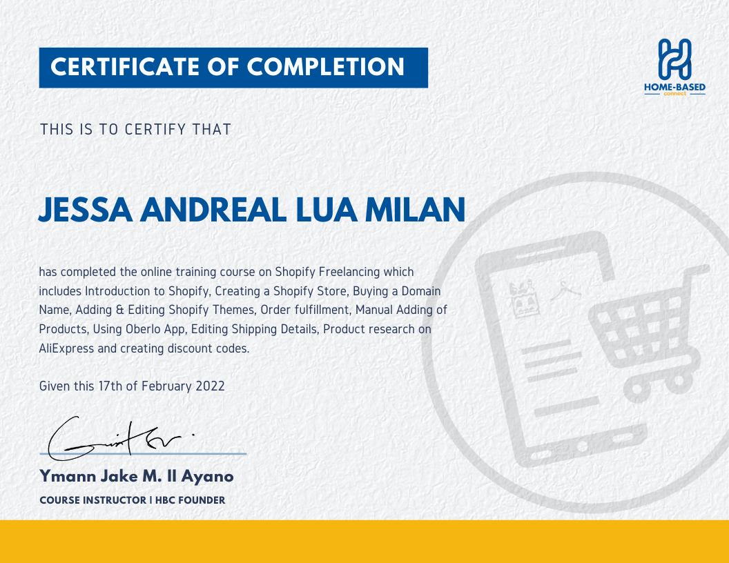 Certificate-Shopify Freelancing