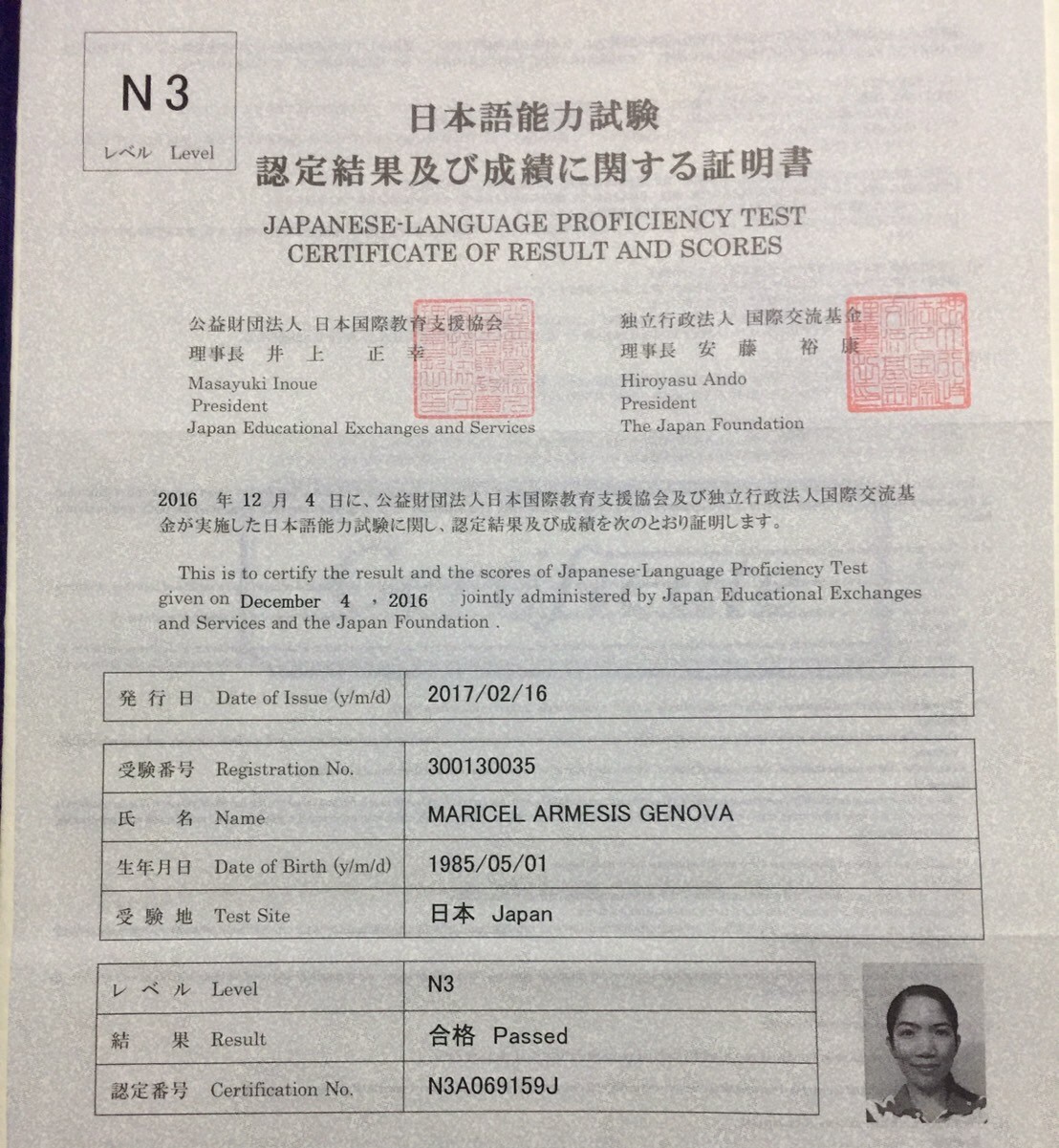 JLPT Certificate