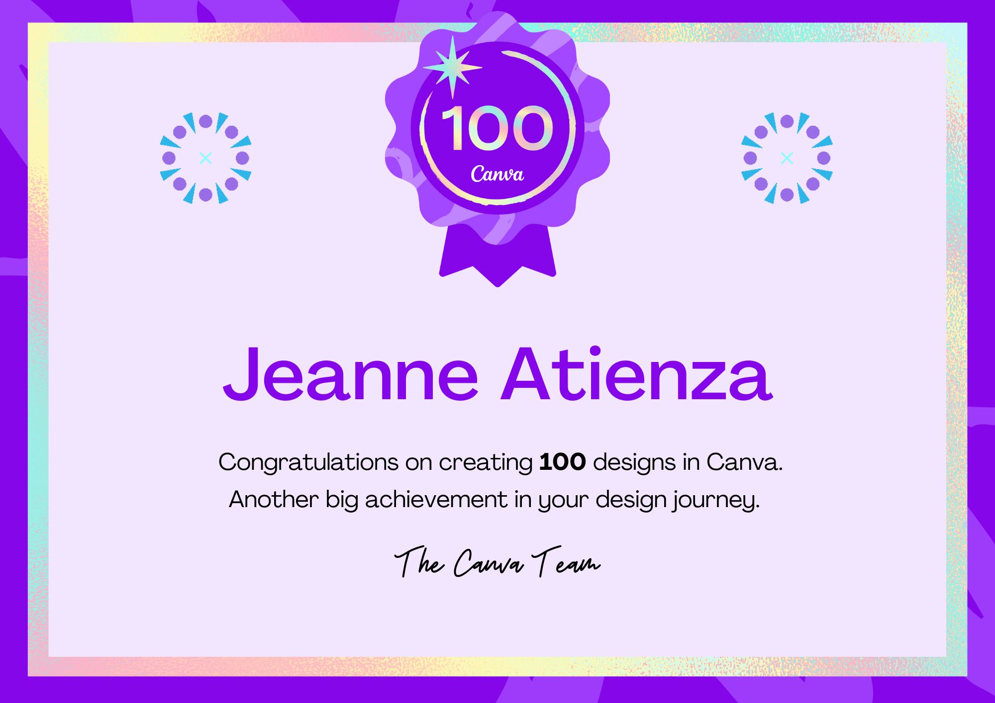 Canva 100 Design Milestone Badge