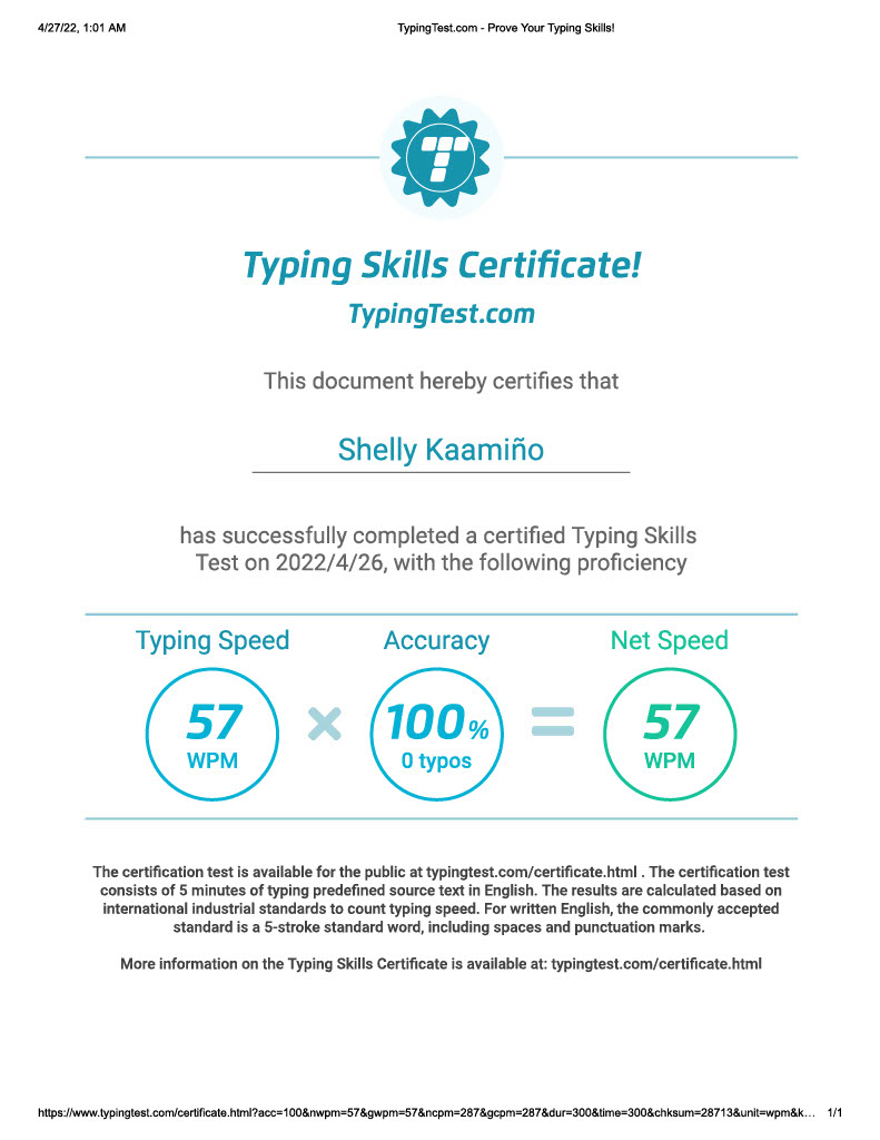 Typing Skills Certificate