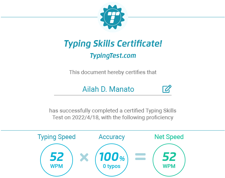 Typing Skills Certificate