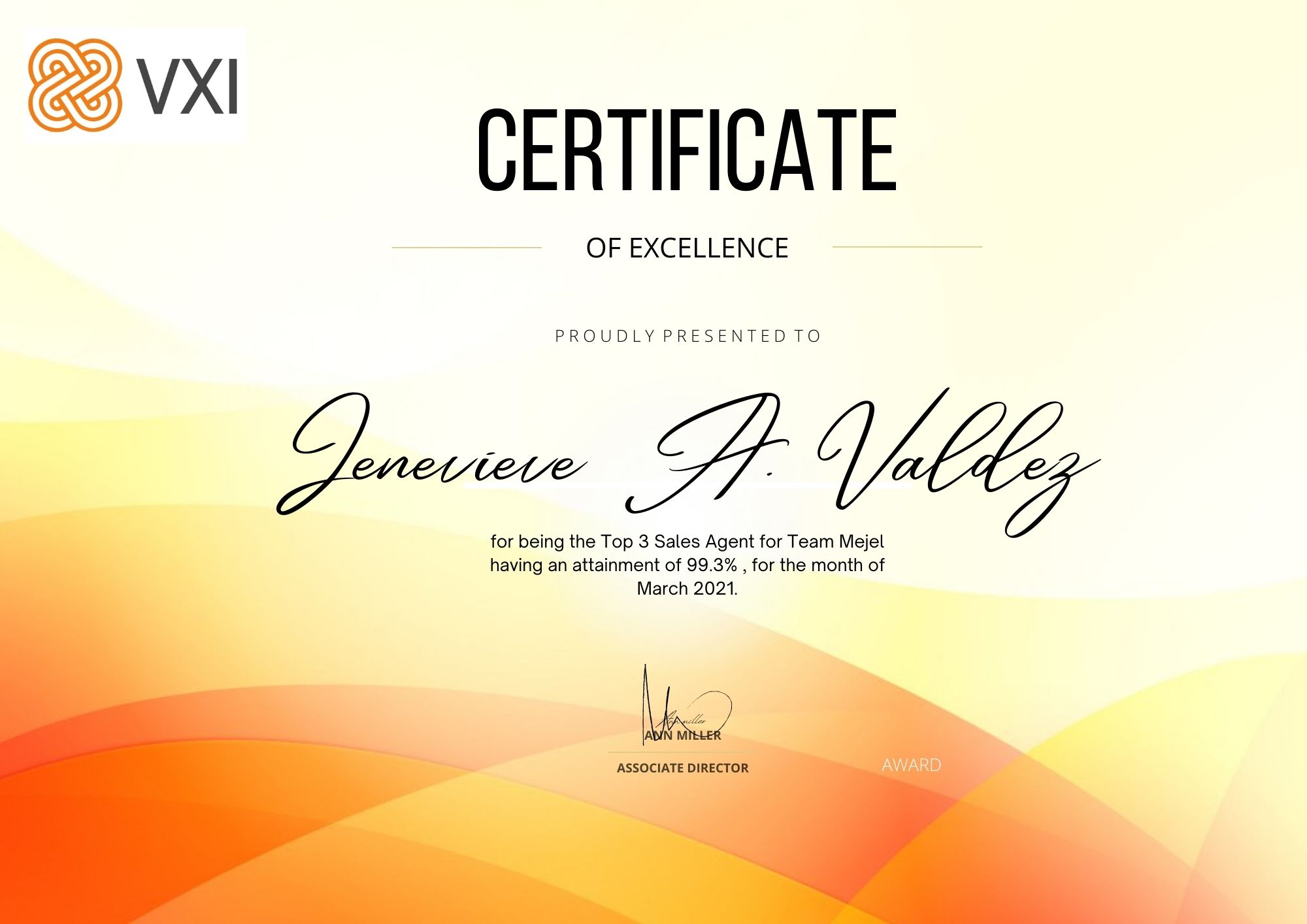 Certificate of Excellence