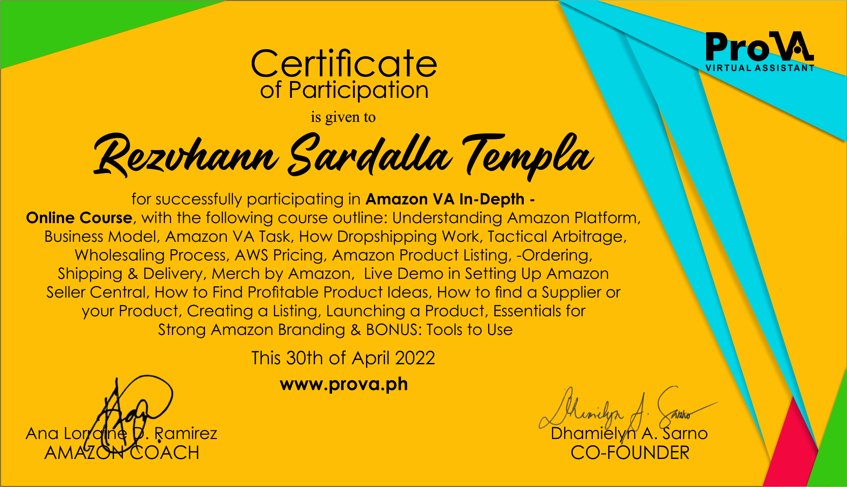 AMAZON VA IN-DEPTH COURSE CERTIFICATE