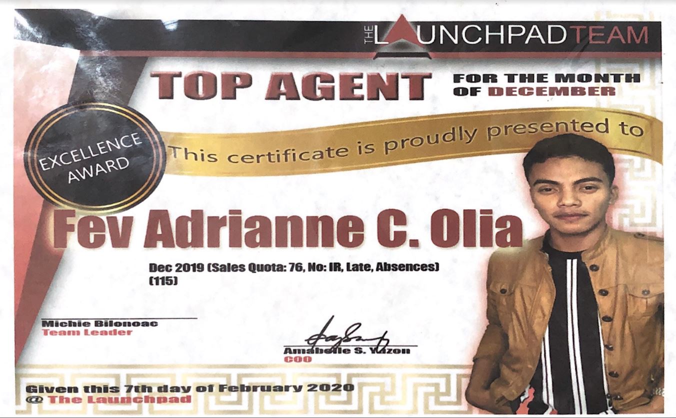 Top Agent Award for the month of December 2020