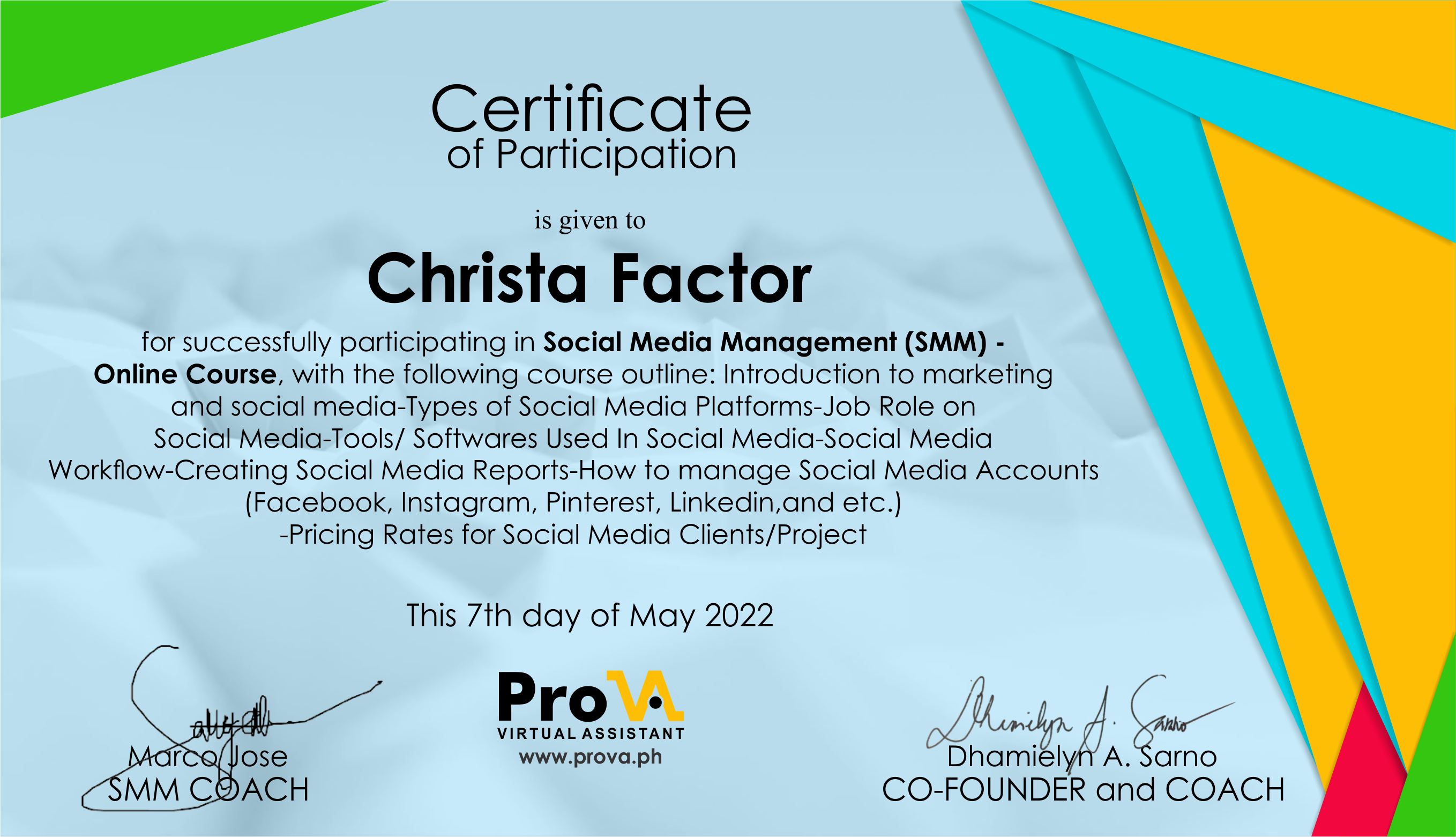 SOCIAL MEDIA MANAGEMENT IN-DEPTH TRAINING CERTICATE