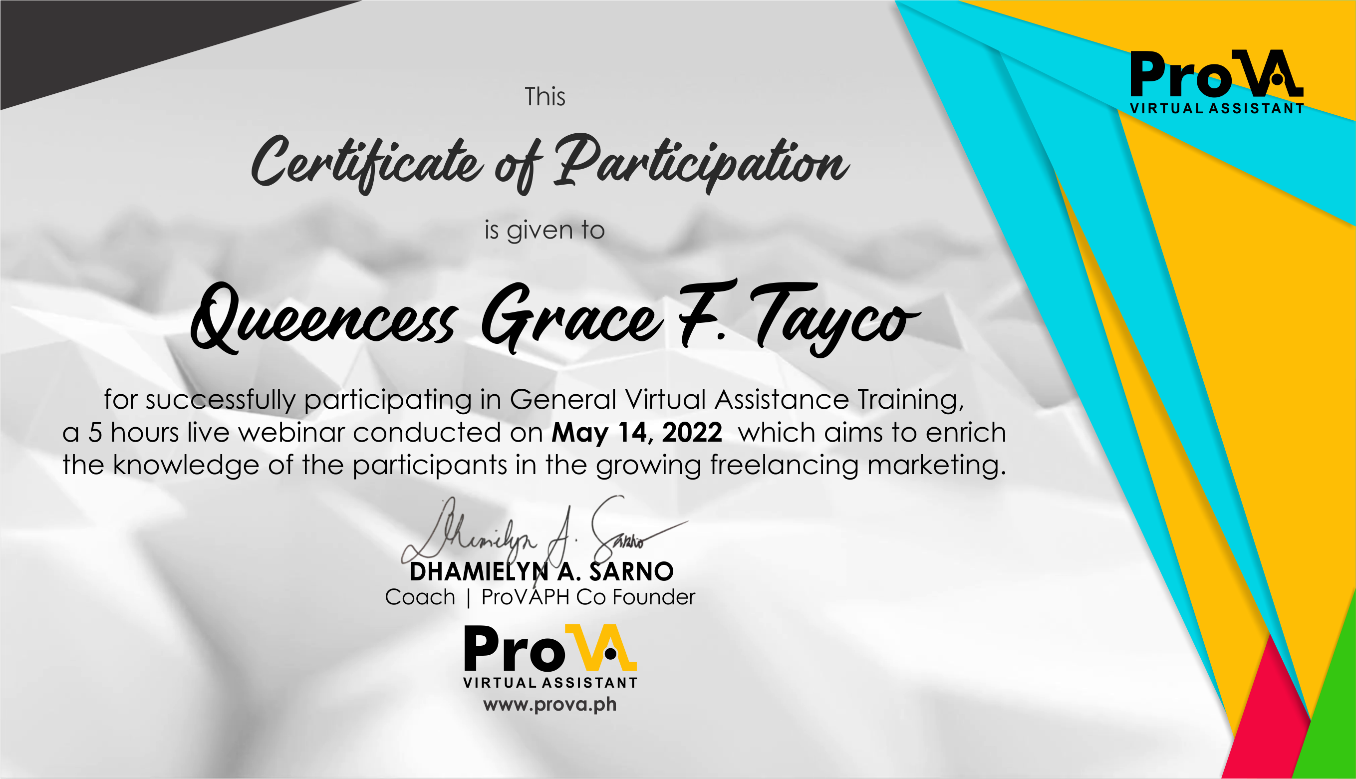 General Virtual Assistance (GVA) cert