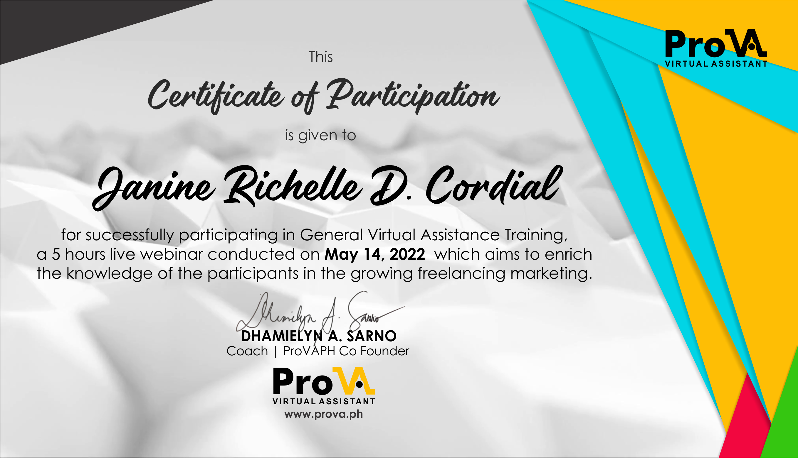 GVA Training Certificate