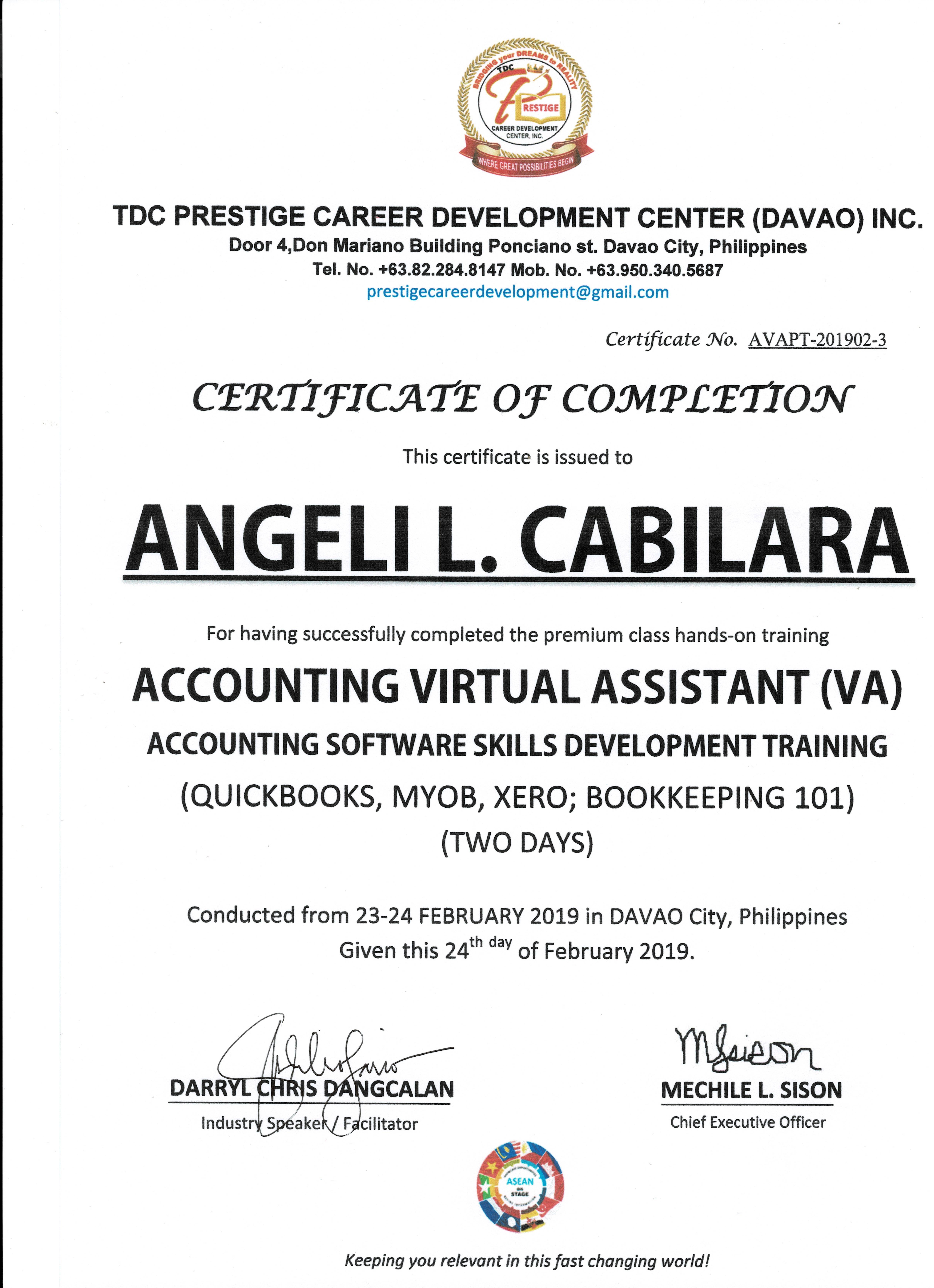 Bookkeeping Certificate