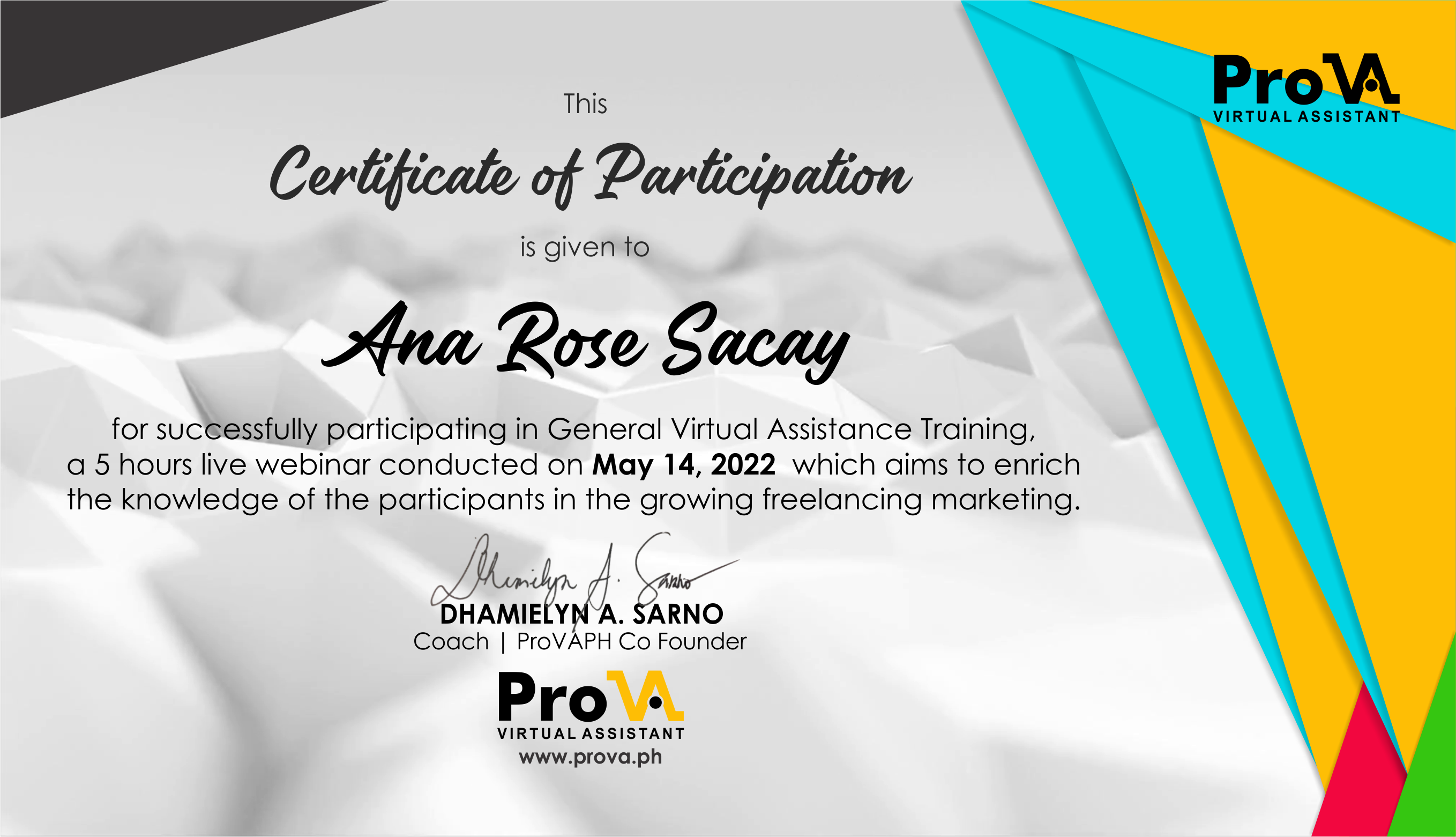 GENERAL VIRTUAL ASSISTANT TRAINING CERTIFICATE