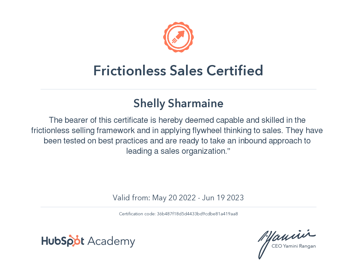 Frictionless Sales Certificate