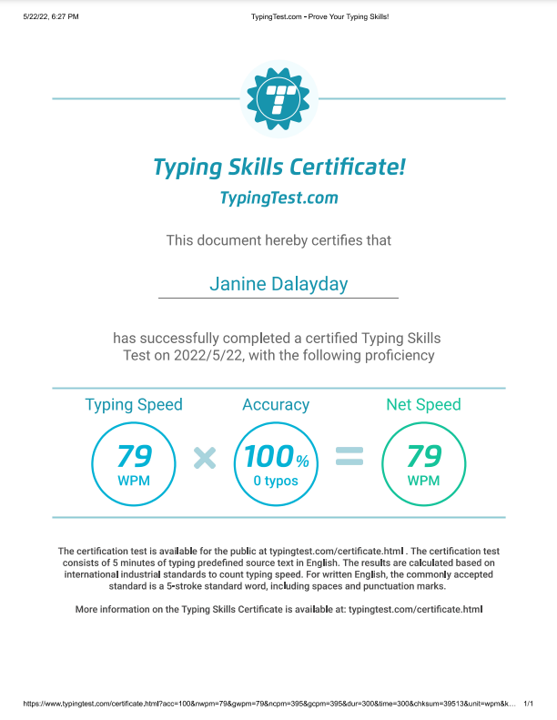 Typing Skills Certificate