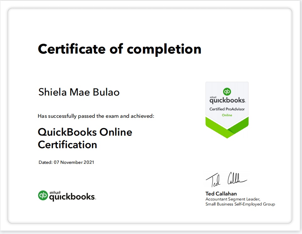 Certified Quickbooks ProAdvisor