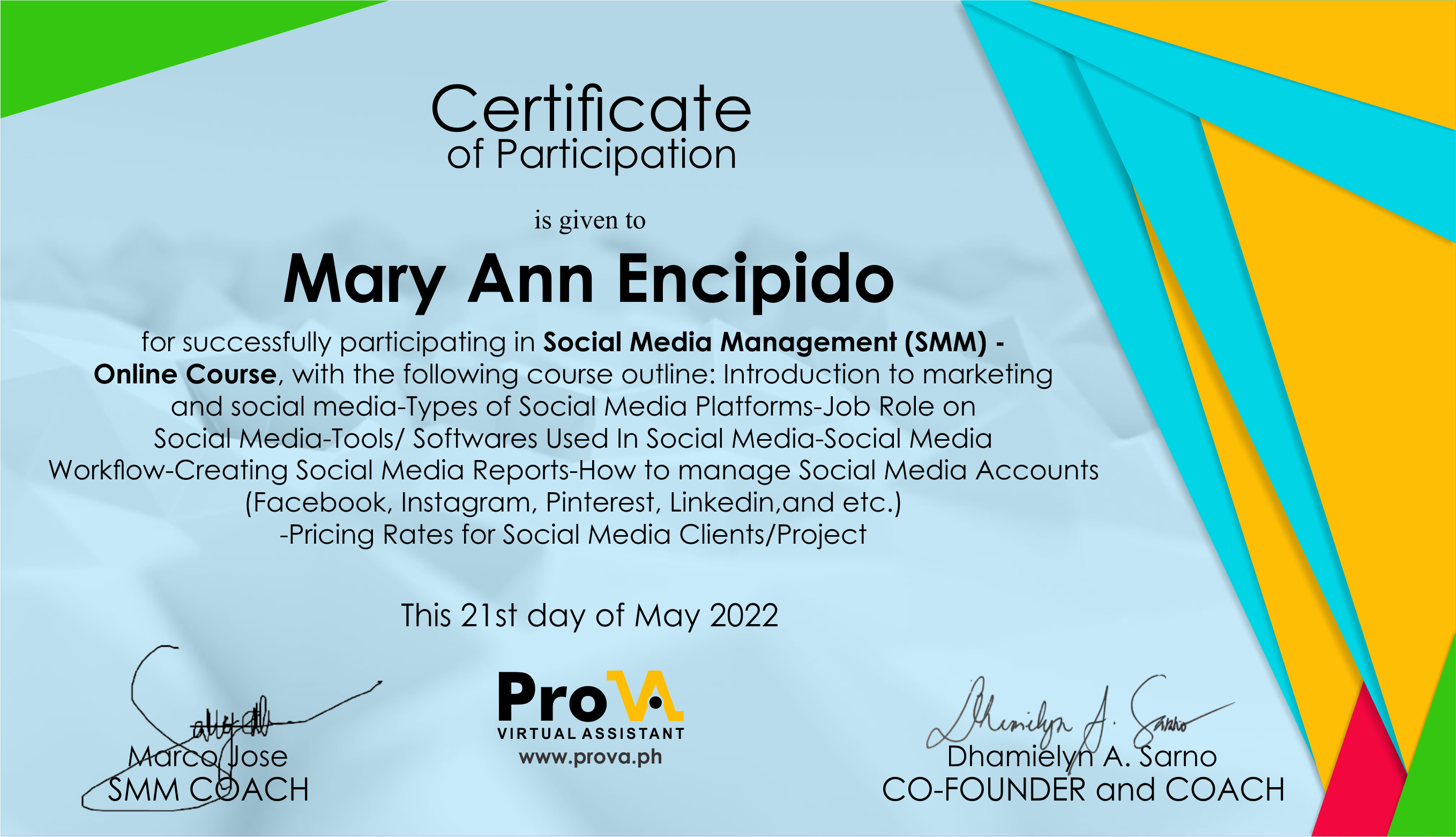 SOCIAL MEDIA MANAGEMENT CERTIFICATE