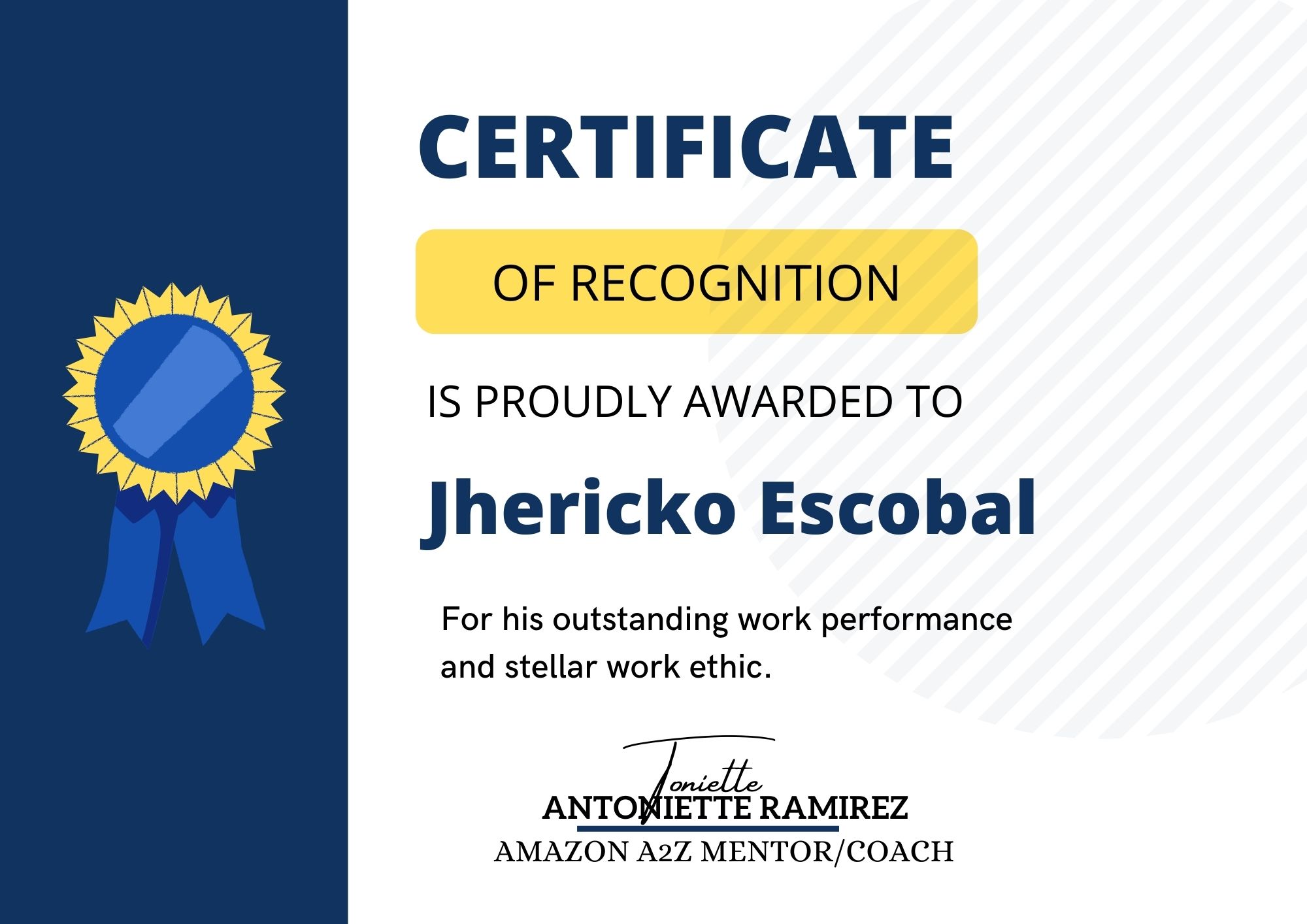 Amazon Product Listing Internship Program - Certificate of Recognition