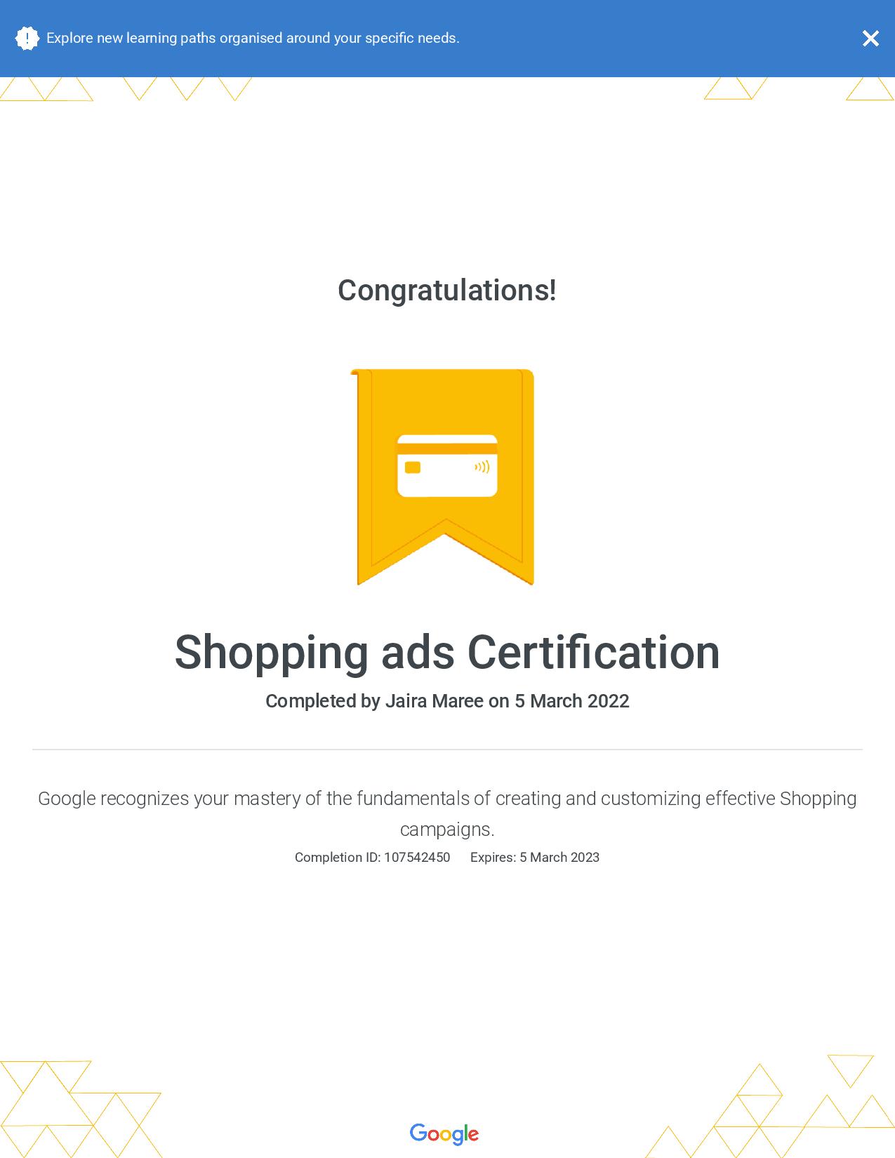Shopping ads Certification  Google