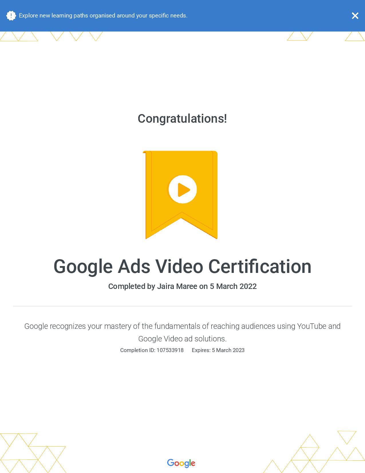 Google Ads Video Certification