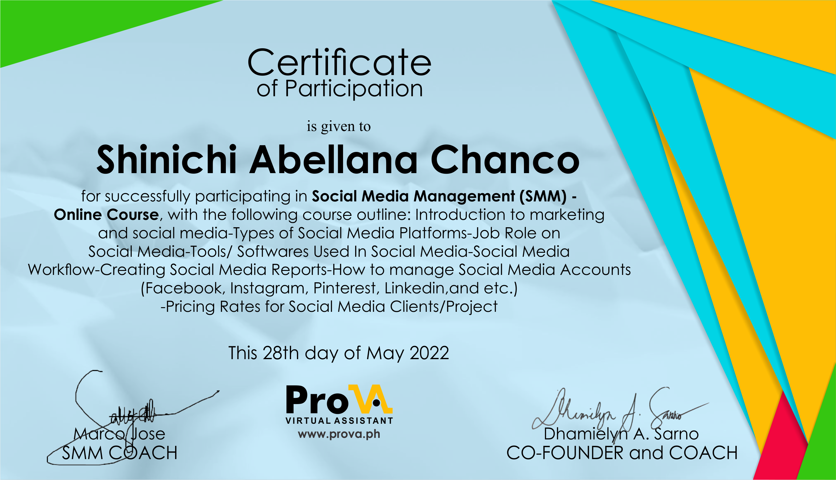 SMM Training Certificate