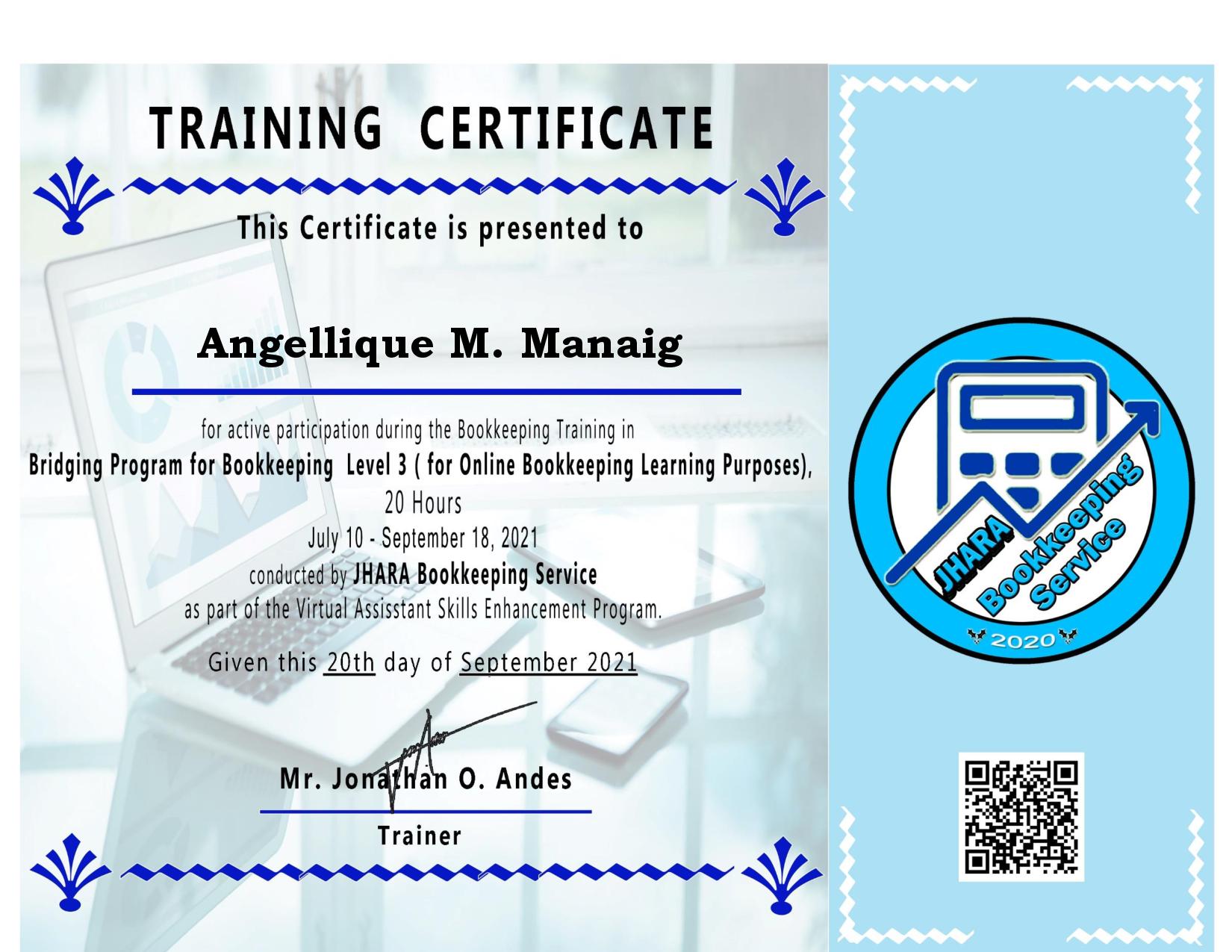Online Bookkeeping Level 3 Training Certificate