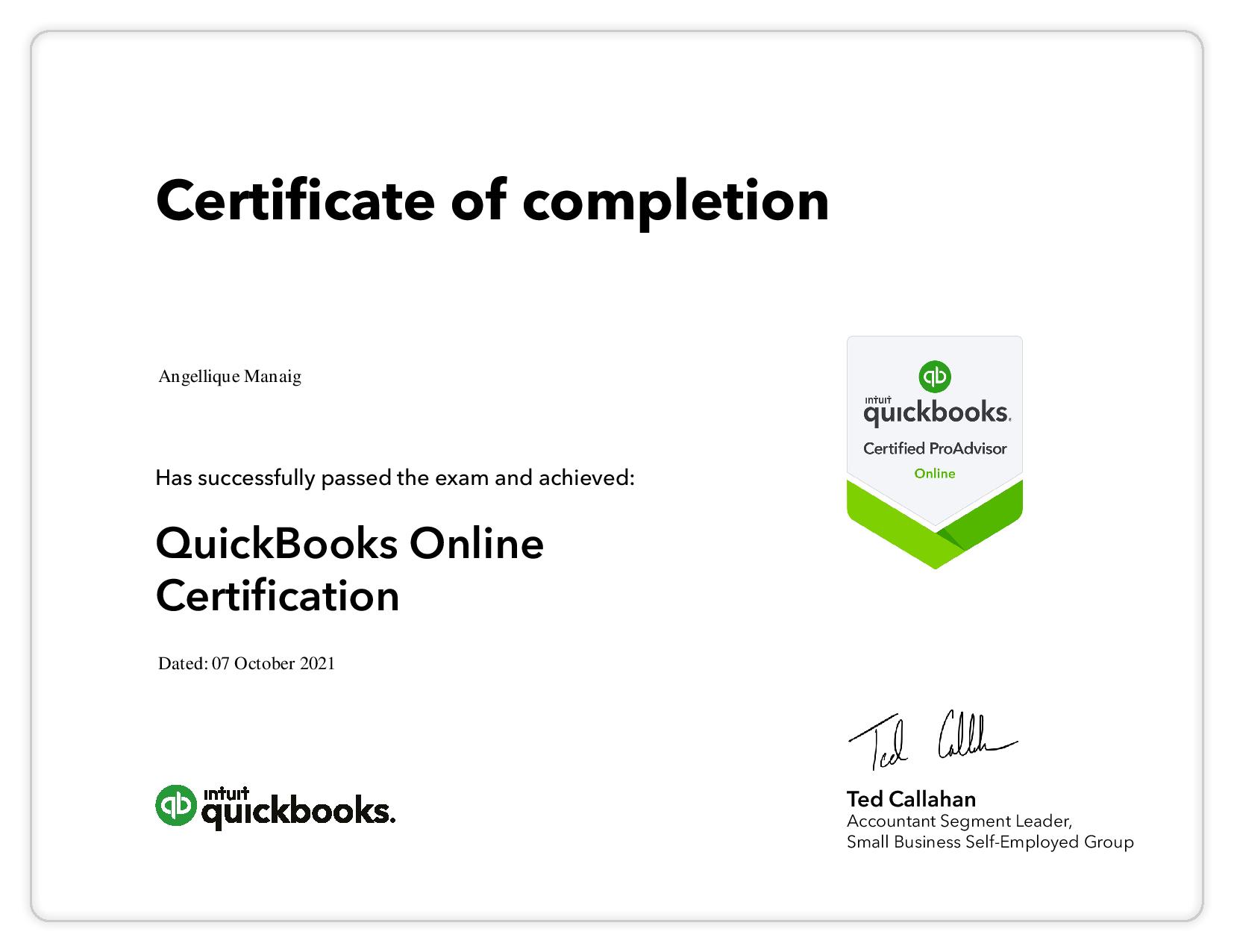 QuickBooks Online ProAdvisor Certificate