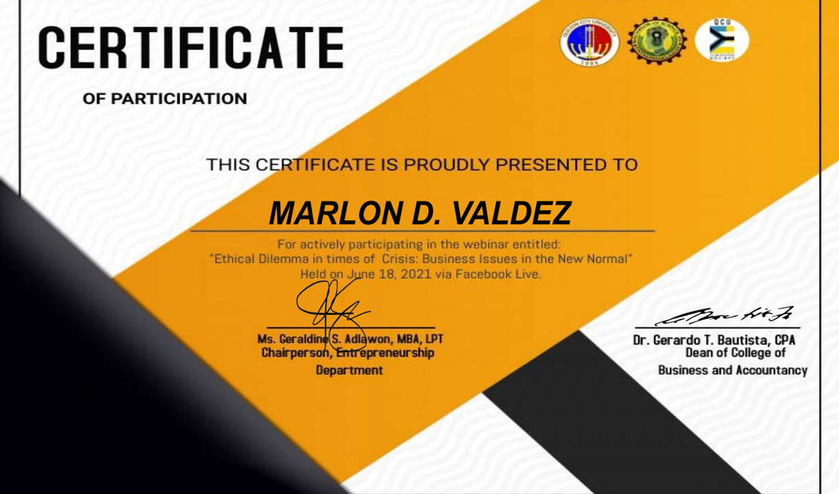 Ethical Dilemma in Times of Crisis: Business Issues in the New Normal Certificate