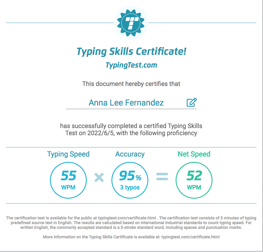 Typing Test Certification