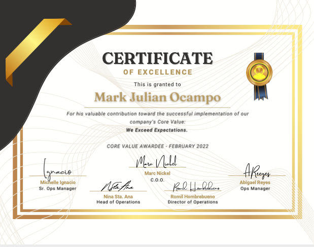 Certificate of Excellence