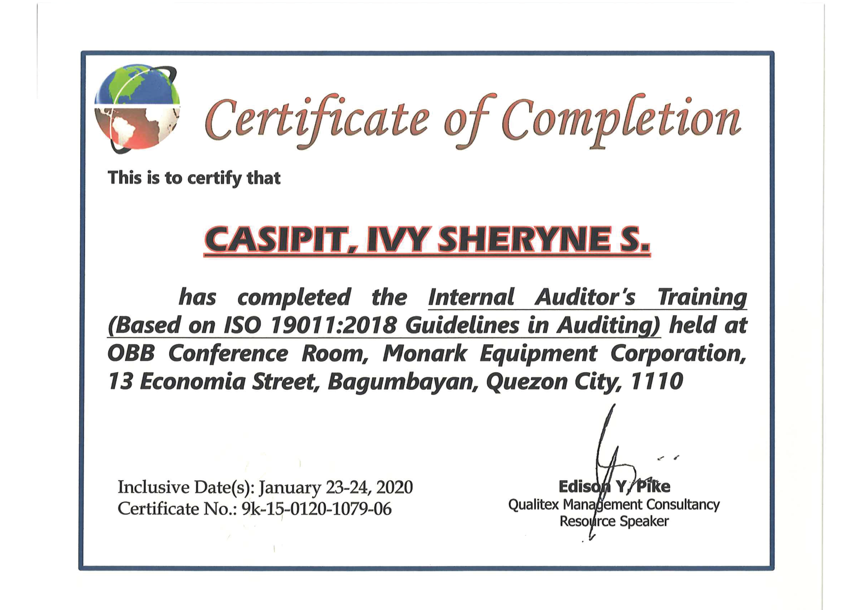 ISO Internal Auditor's Training