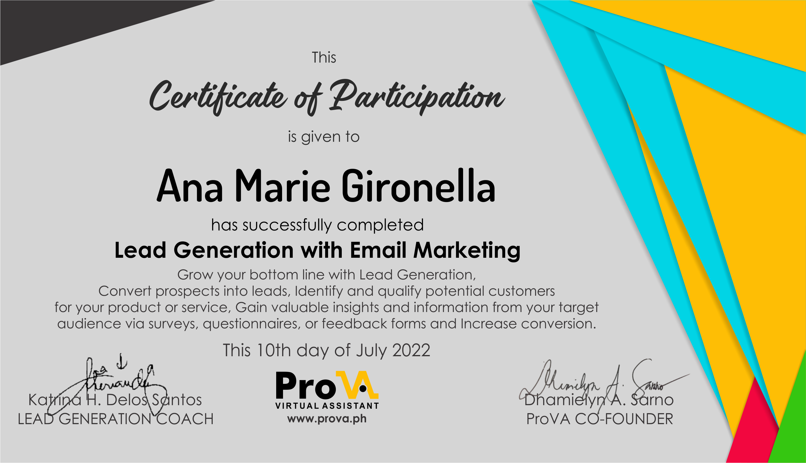 Lead Generation Certificate