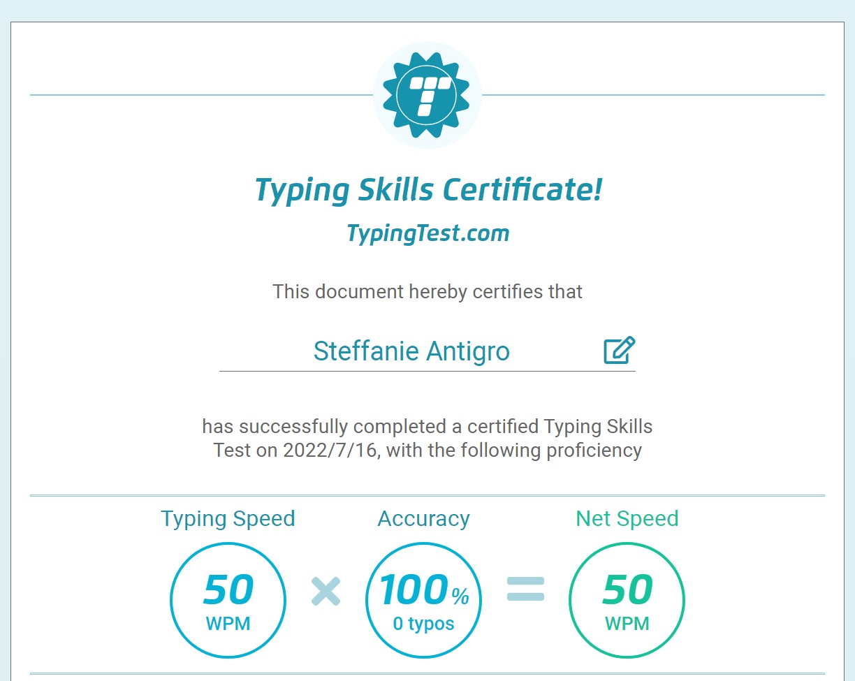 Typing test Certificate