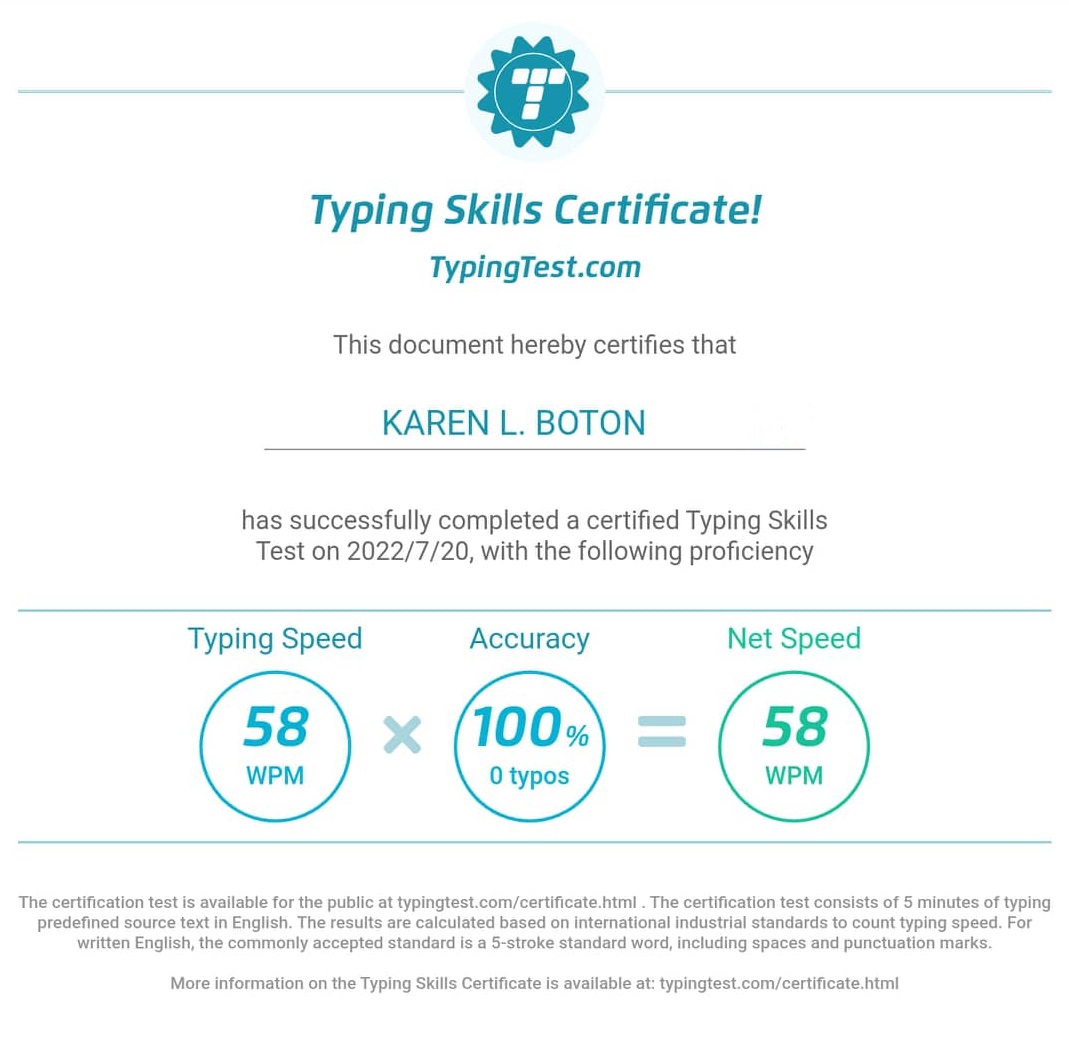 Typing Test Certificate