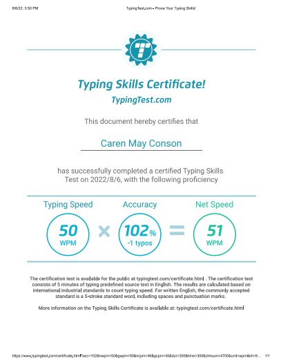 Typing Skills Certificate