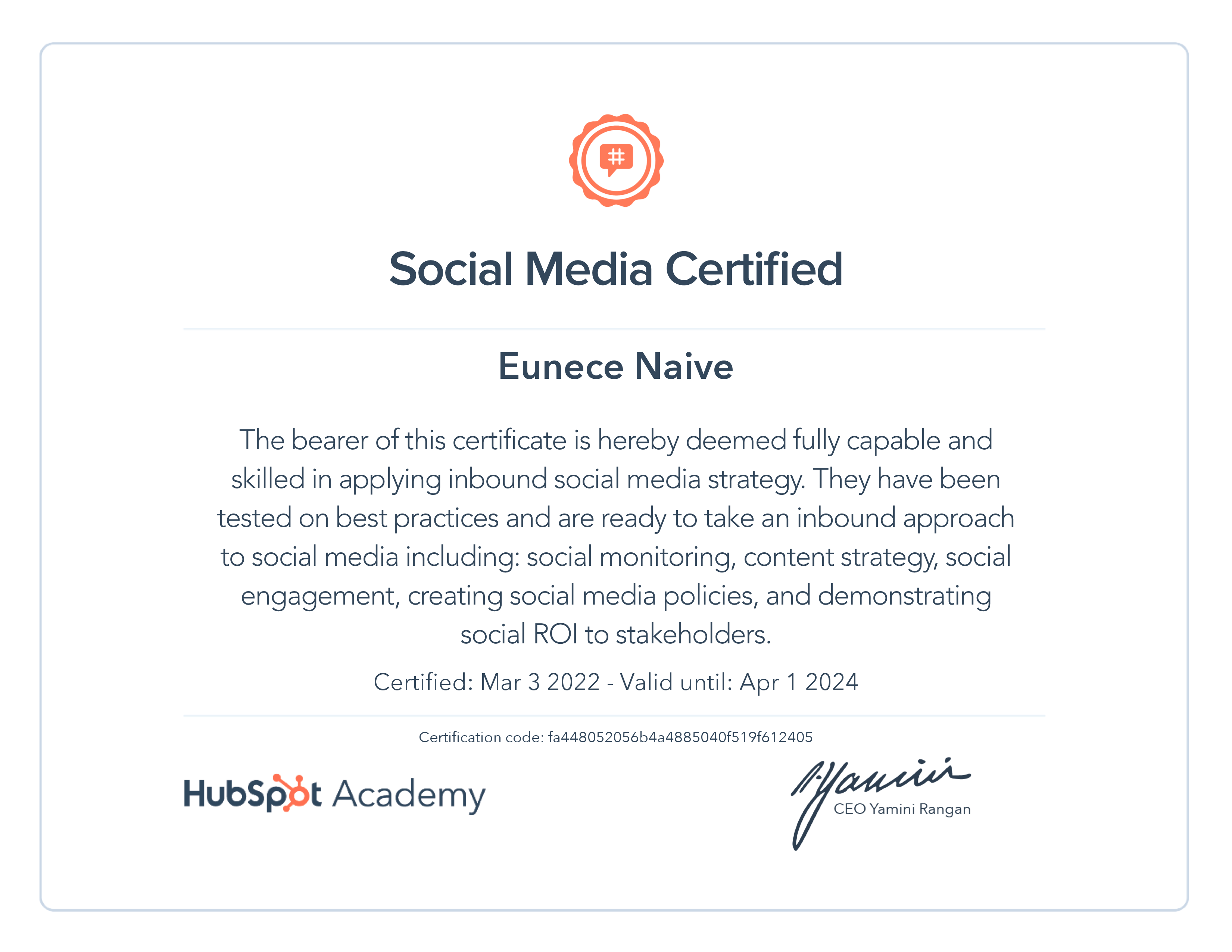 Social Media Certificate