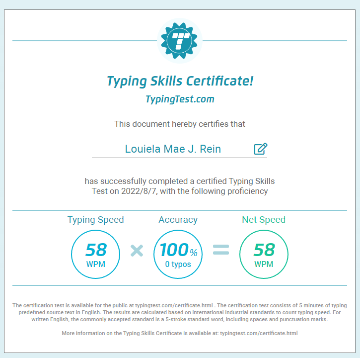 Typing Skills Certificate