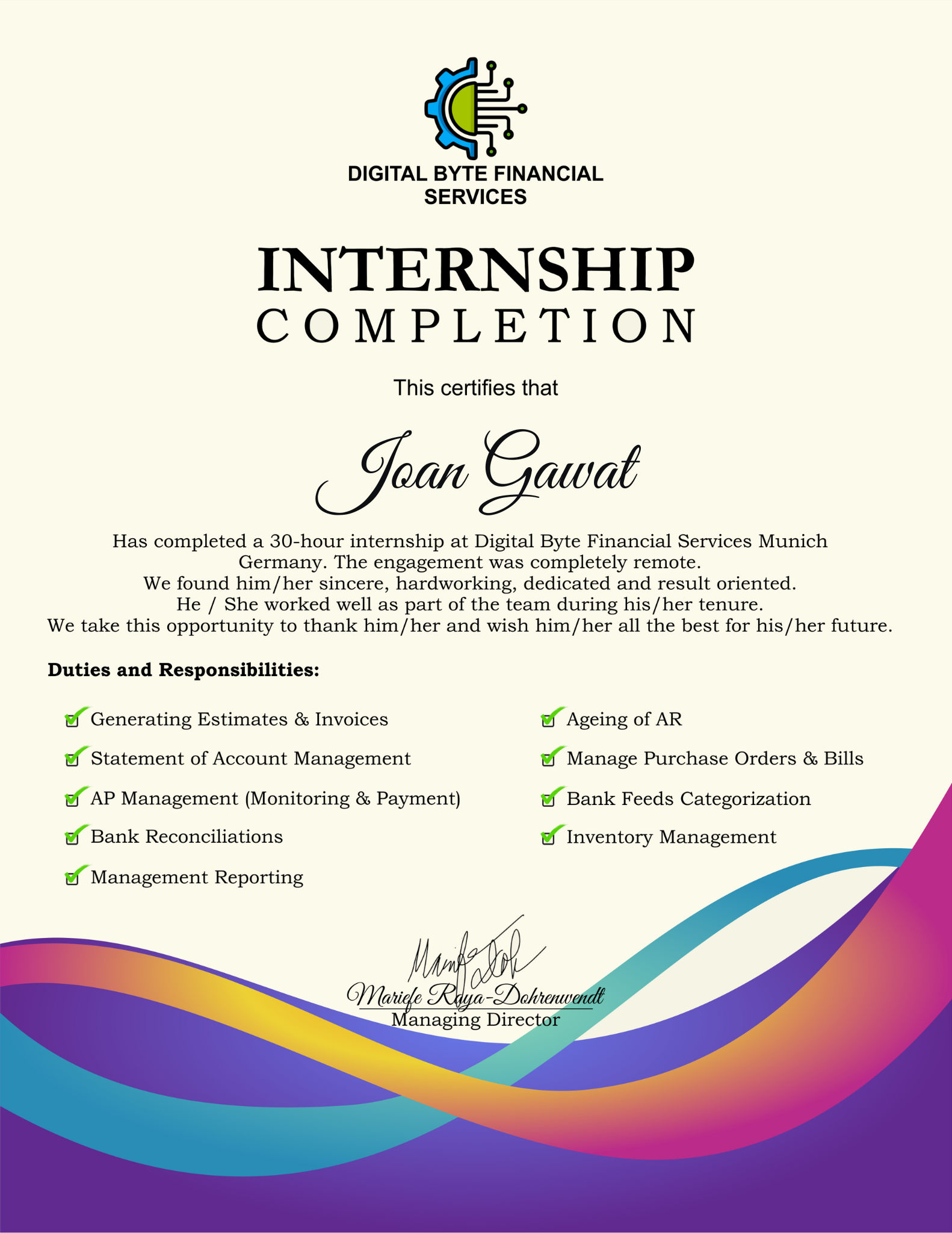 Internship Completion - Digital Byte Financial Services