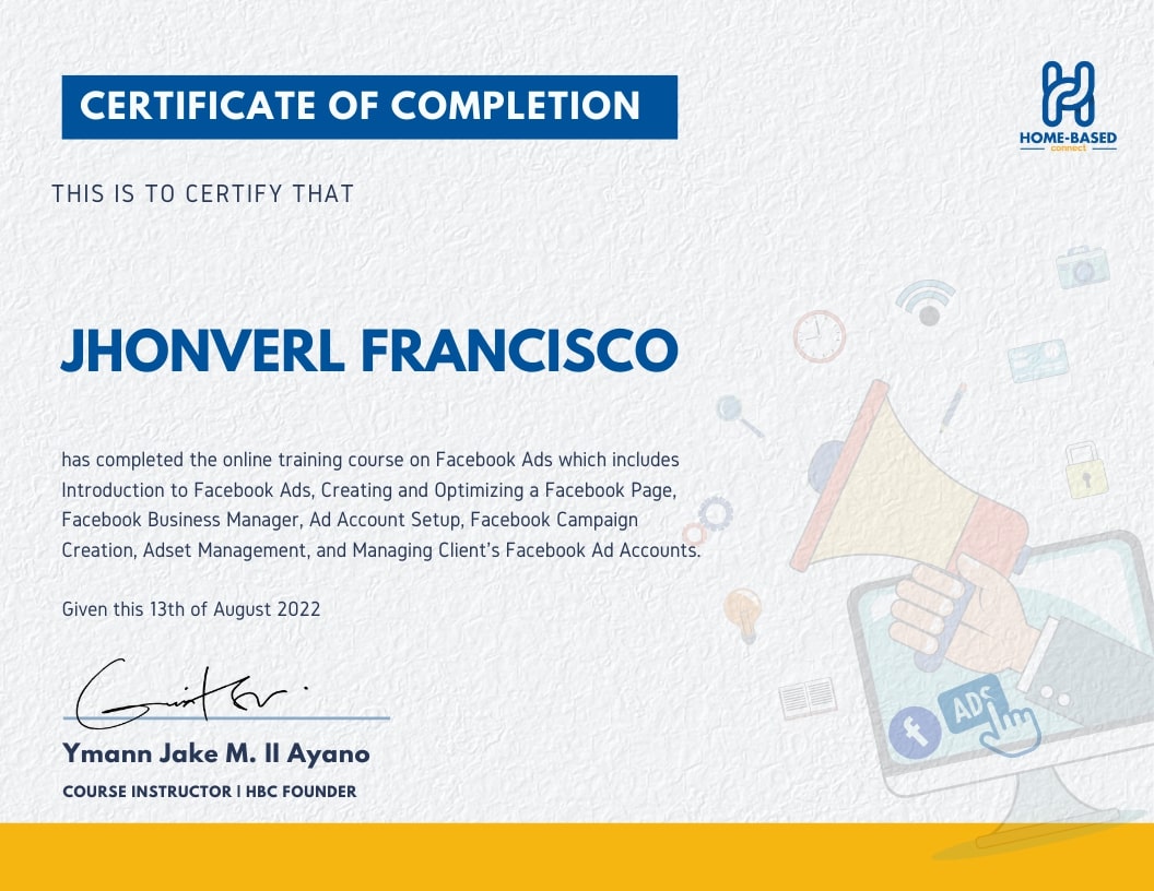 Certificate Facebook Ads
