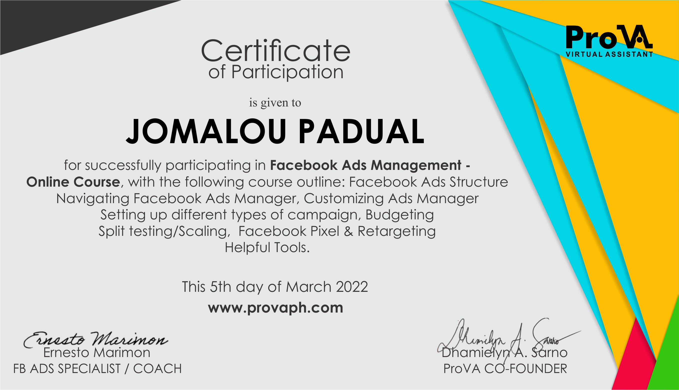 Facebook Ads Management Certificate