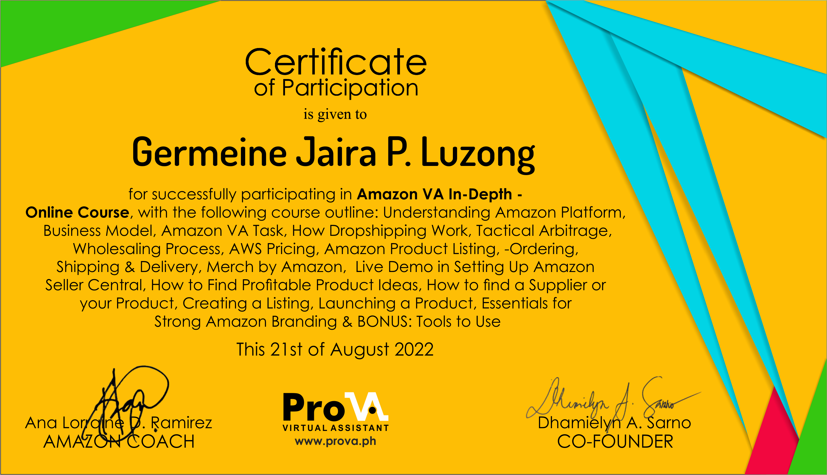 Amazon VA Certificate