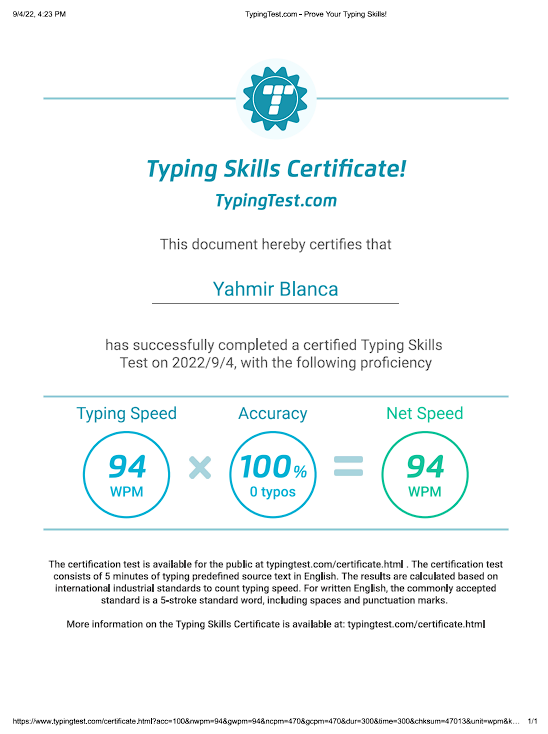Typingtest Certificate