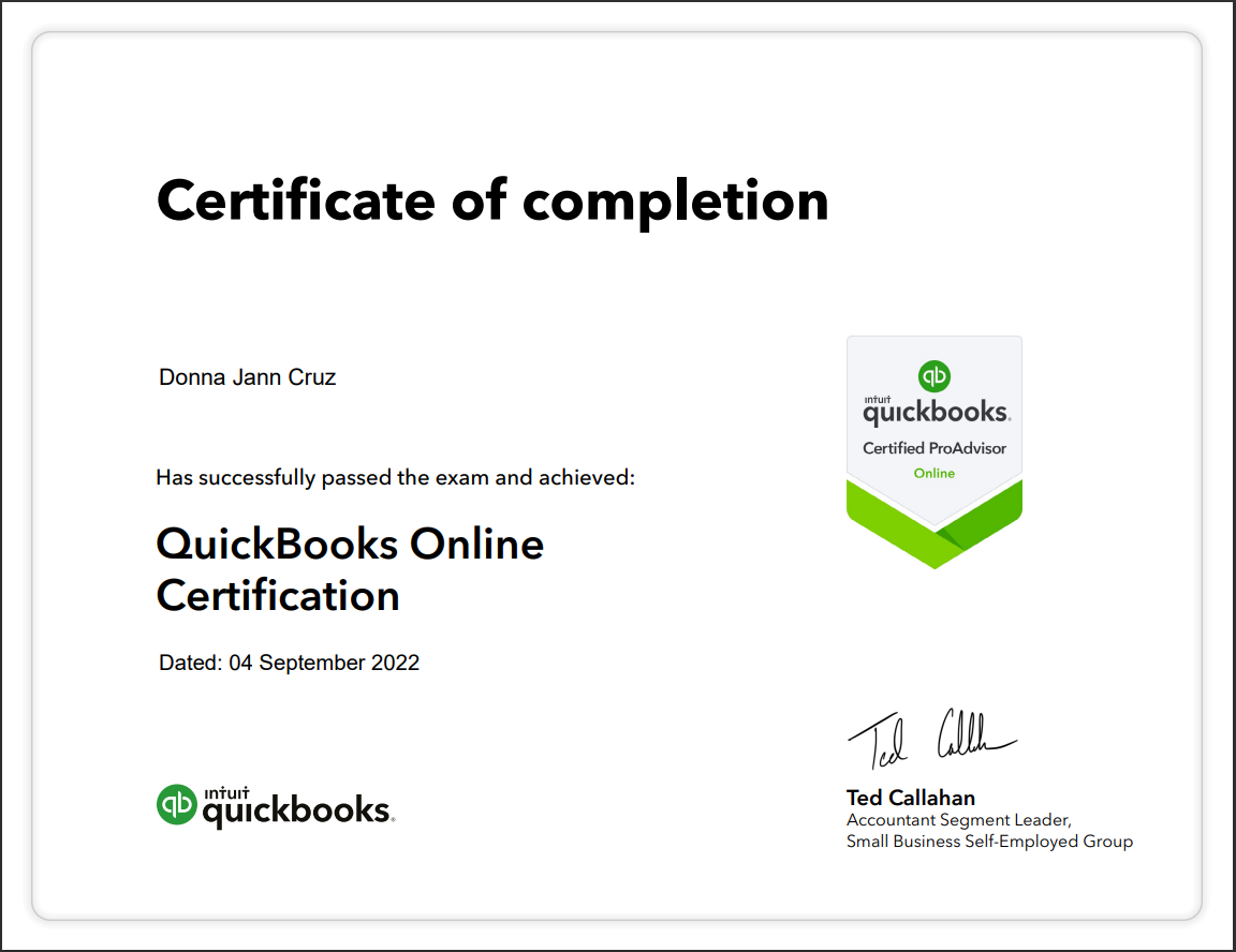 QuickBooks Certificate