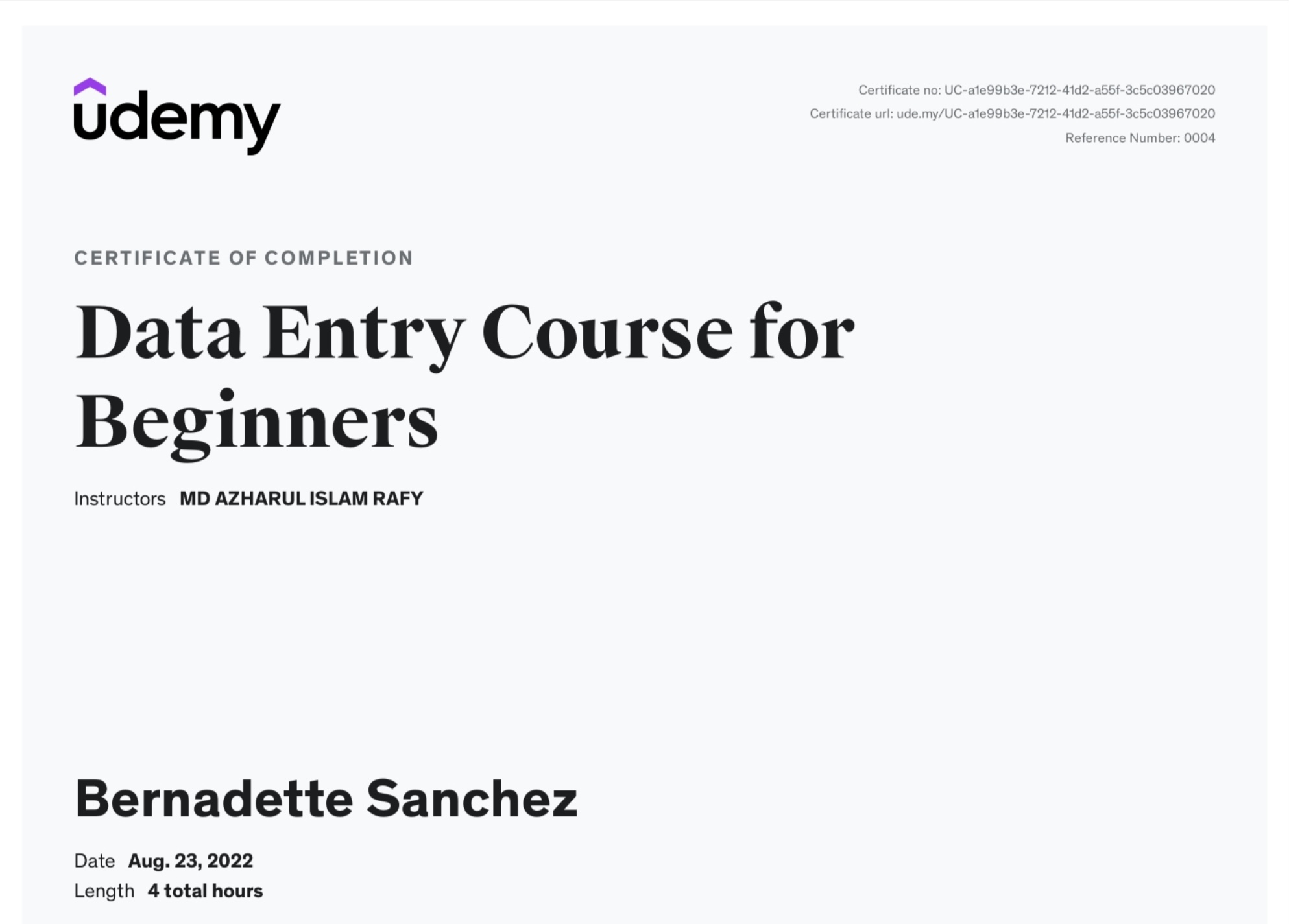 DATA ENTRY COMPLETED COURSE