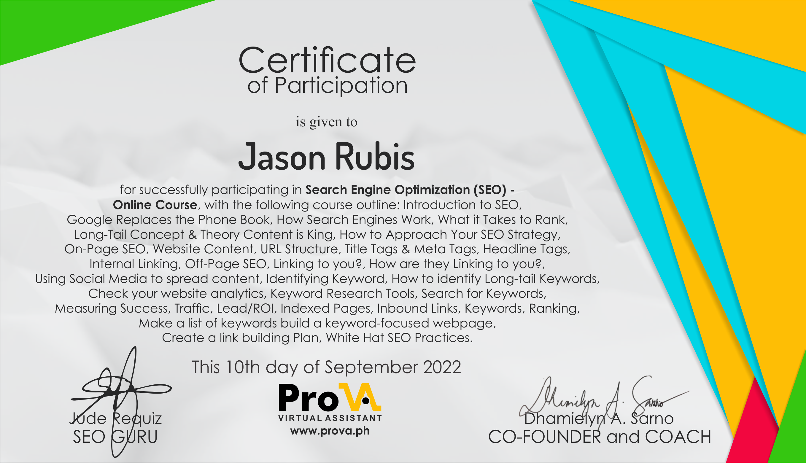 SEO certificate