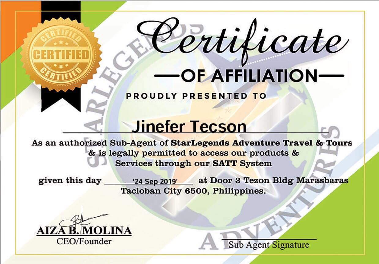 Certificate of Affliation