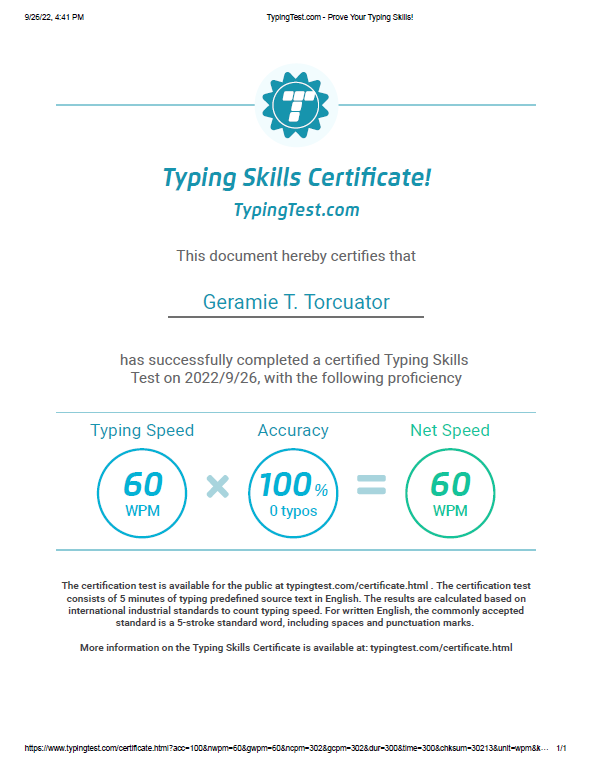 Typing Skills Certificate